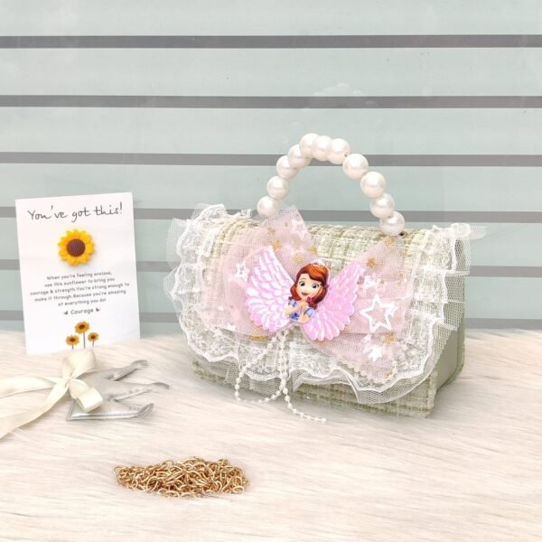 Elegant Frozen Jute Mini Bag – Pearl Handle & Lace Detailing - Image 4