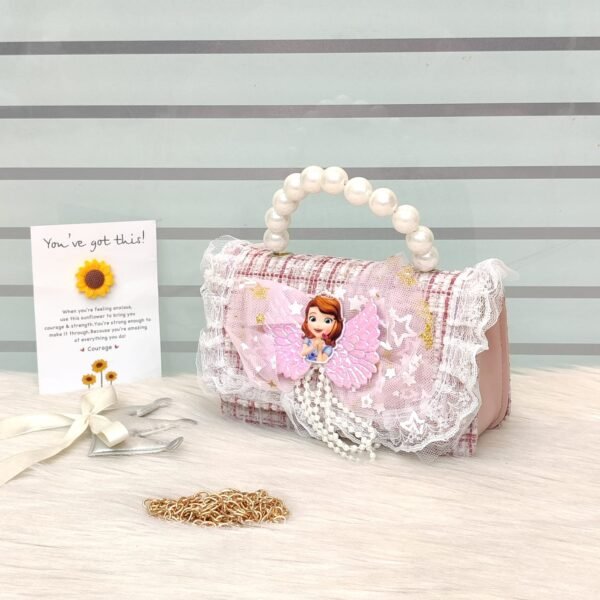 Elegant Frozen Jute Mini Bag – Pearl Handle & Lace Detailing - Image 2