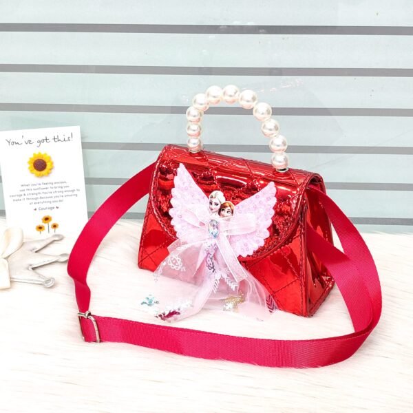 Shiny Red Mini Handbag – Pearl Handle & Adjustable Sling