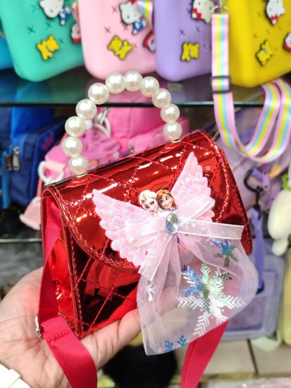 Shiny Red Mini Handbag – Pearl Handle & Adjustable Sling - Image 5