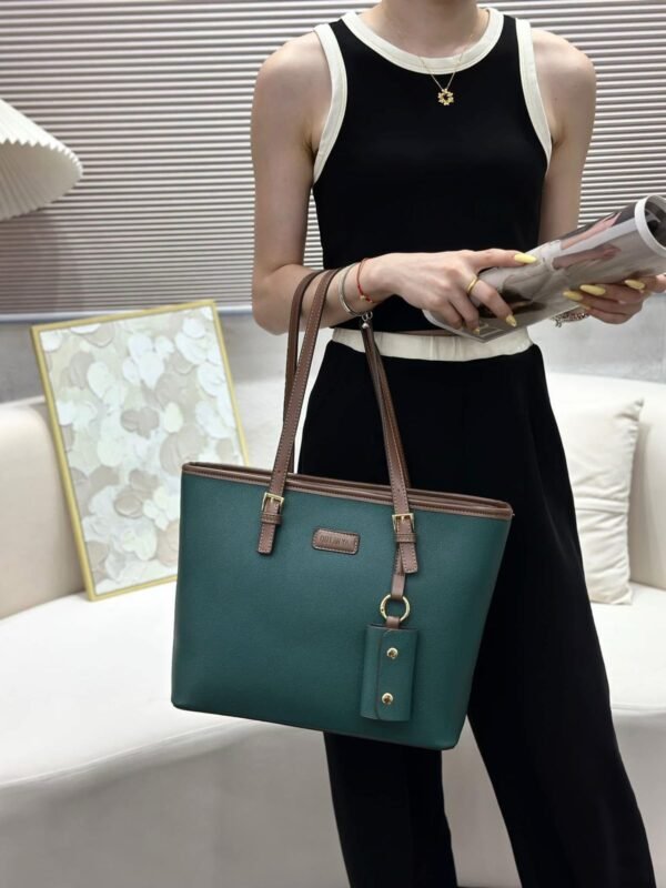 High-Quality Synthetic Leather Tote Bag with Stylish Keychain Pouch - Image 3
