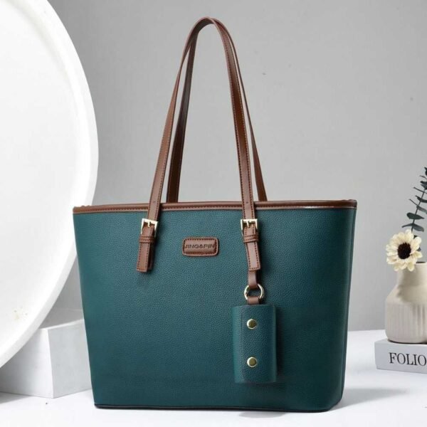 High-Quality Synthetic Leather Tote Bag with Stylish Keychain Pouch - Image 4