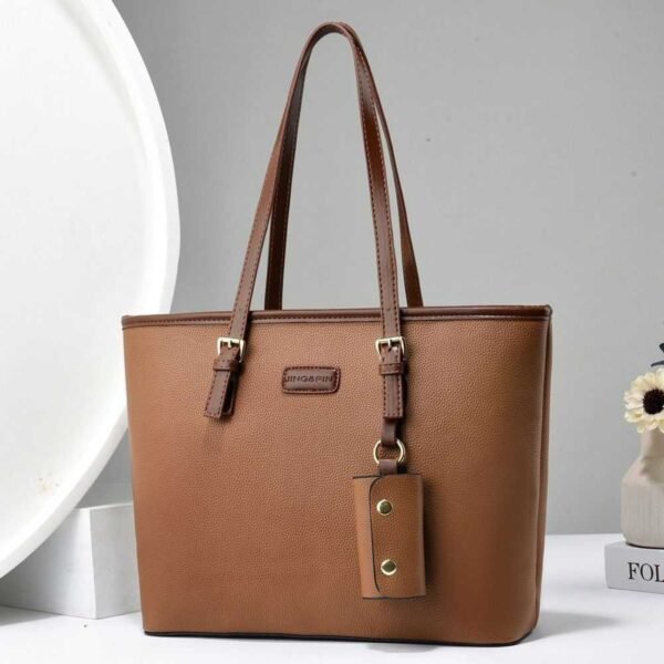 High-Quality Synthetic Leather Tote Bag with Stylish Keychain Pouch - Image 8