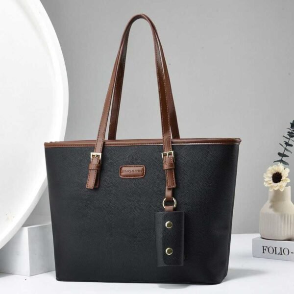 High-Quality Synthetic Leather Tote Bag with Stylish Keychain Pouch - Image 7