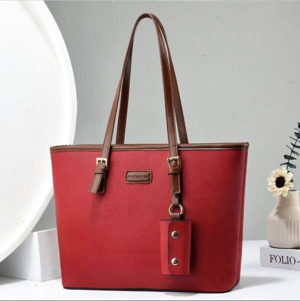 High-Quality Synthetic Leather Tote Bag with Stylish Keychain Pouch