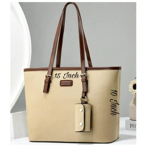 High-Quality Synthetic Leather Tote Bag with Stylish Keychain Pouch - Image 5