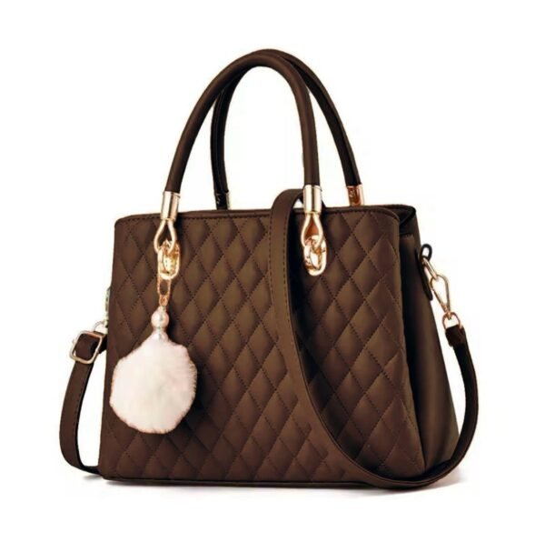 Chic Quilted Leather Top-Handle Satchel with Pompon Charm - Image 8