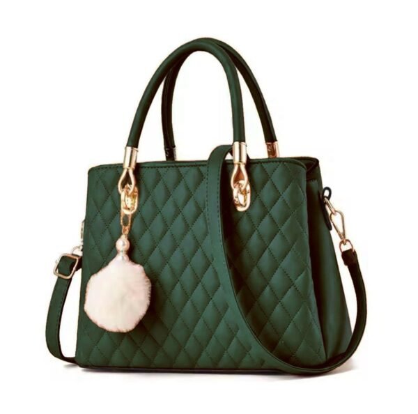 Chic Quilted Leather Top-Handle Satchel with Pompon Charm - Image 5