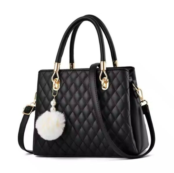 Chic Quilted Leather Top-Handle Satchel with Pompon Charm