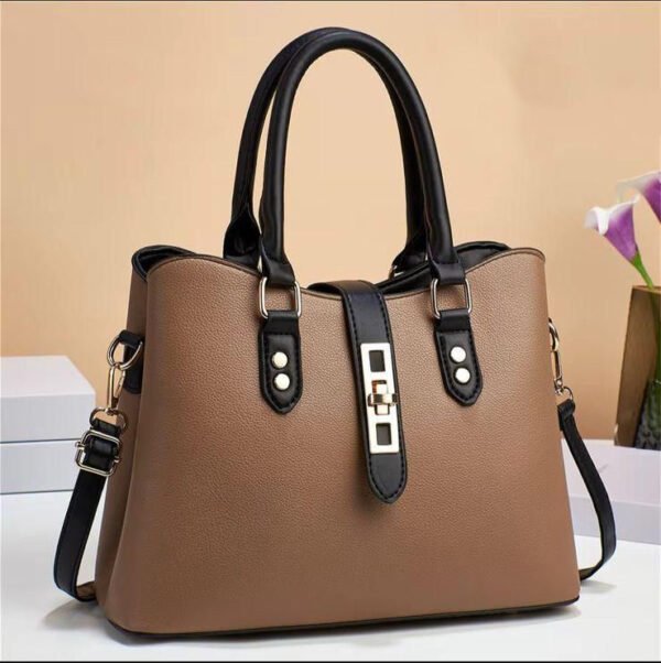 Elegant Three Portion Faux Leather Handbag - Image 2