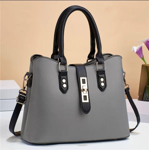 Elegant Three Portion Faux Leather Handbag - Image 6