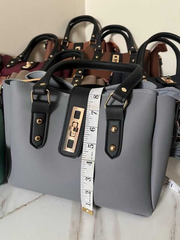 Elegant Three Portion Faux Leather Handbag - Image 4