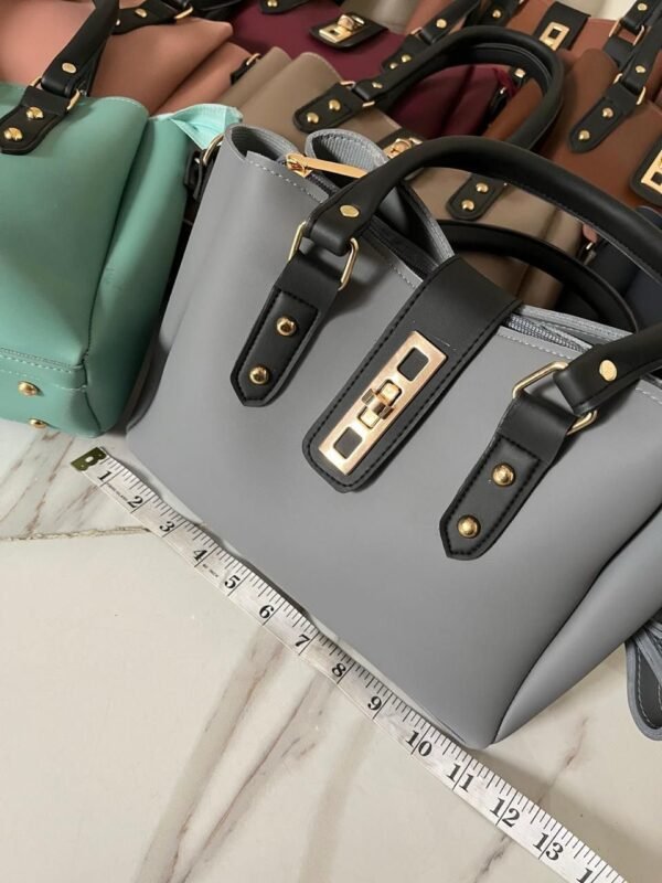 Elegant Three Portion Faux Leather Handbag - Image 3